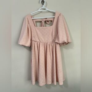 Lulu's Dress Puff Sleeves in Peach Back tie Closure